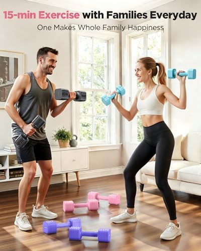 FEIERDUN DB3 5-in-1 Adjustable Dumbbell Set, 6LB/10LB Pair Adjustable Weights for Women at Home, Dual Locking Stable Hand Weights with TPU Soft Handle, Home Gym, Rehab, Pilates, Yoga, Strength Training - color: B-Cute Pink, style: 6LBS Pair (12LBS Total)