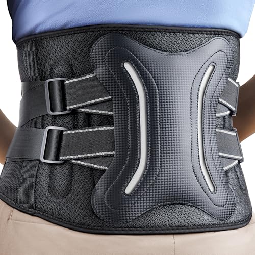 FEATOL Lower Back Brace with 5 Reinforced Stays for Women and Men, Adjustable Snug-Fit Lumbar Support Belt for Work, Size L, Waist 34.3-39.4 in, Grey - color: Grey, size: Large