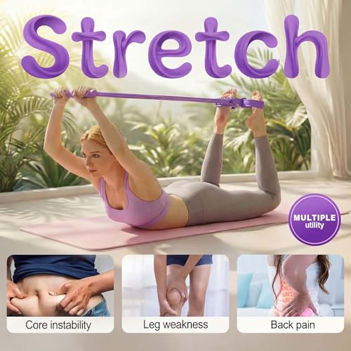 Pedal Resistance Band with Handle, Adjustable 8-Tube Elastic Pull Rope, Assistant Exerciser for Home, Yoga & Slimming, Portable Pedal Puller for Arm, Waist & Leg (Purple, Pedal Resistance Band)