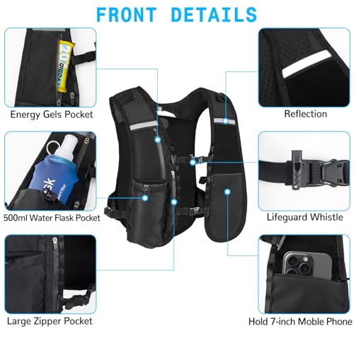 Hydration Backpack with 2L Water Bladder, Lightweight Running Vest for Women Men, Adjustable Straps, Multi-Pocket Water backpack, Breathable Running Vest for Hiking, Cycling, Climbing, Camping, Biking
