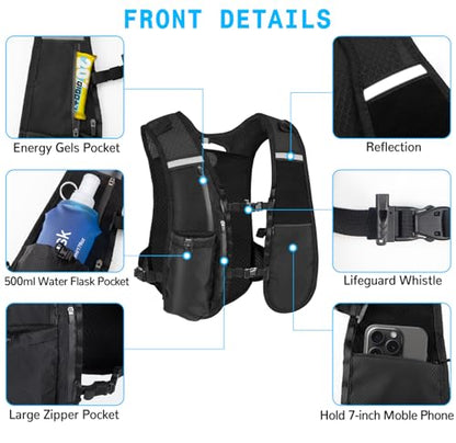 Hydration Backpack with 2L Water Bladder, Lightweight Running Vest for Women Men, Adjustable Straps, Multi-Pocket Water backpack, Breathable Running Vest for Hiking, Cycling, Climbing, Camping, Biking