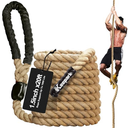 Climbing Rope Gym Exercise Ropes - 1.5 Inch Diameter 10FT 15FT 20FT 25FT 30FT 35FT 40FT 50FT Climb Rope for Fitness & Strength Training, Workout Climbing Rope for Adults Home Indoor or Outdoor - style: 1.5 Inch-20ft