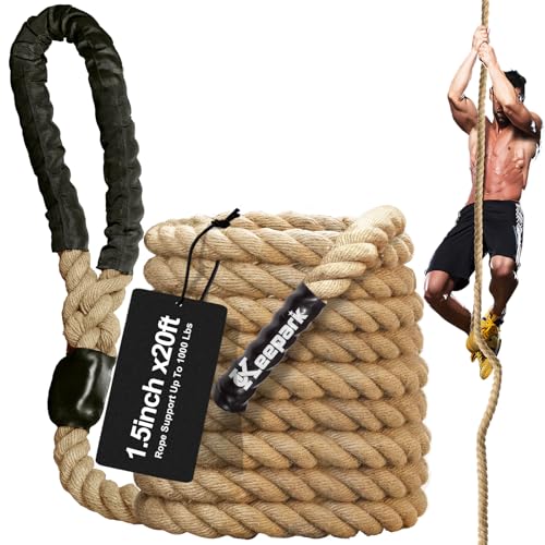 Climbing Rope Gym Exercise Ropes - 1.5 Inch Diameter 10FT 15FT 20FT 25FT 30FT 35FT 40FT 50FT Climb Rope for Fitness & Strength Training, Workout Climbing Rope for Adults Home Indoor or Outdoor - style: 1.5 Inch-20ft