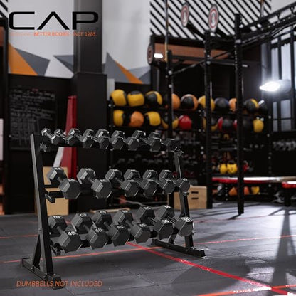 CAP 2-Tier & 3-Tier Dumbbell Rack for Home Gym, Heavy-Duty Steel Weight Storage Rack for Hex Dumbbells, Holds 5-35lb 5-50lb 5-75lb Dumbbell Pairs, Multiple Sizes & Capacities - style: 3-Tier for 5-50LB