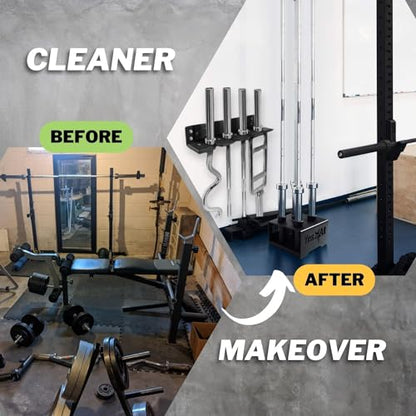 Yes4All Vertical Wall Mounted Olympic Barbell Holder, Barbell Storage Rack, Hanging Barbell Rack for Home Fitness Equipment - color: Black Vertical Wall Mounted - 4 Bars