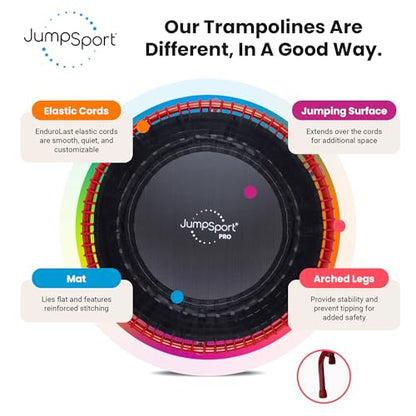 JumpSport 350 PRO 39 Inch Fitness Trampoline Indoor Rebounder Cardio Workout Equipment 300 lb Capacity - color: Ignite