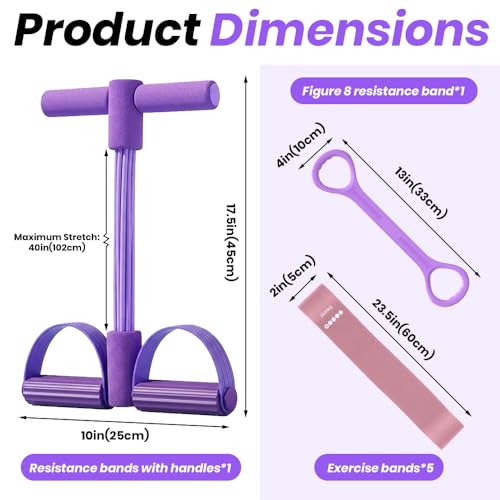 Resistance Bands Set for Women, 7-Piece Resistance Bands with Handles, Figure-8 Band & 5 Yoga Loop Bands, Medium Resistance for Home Gym, Pilates, Yoga, Stretching & Strength Training - color: Purple