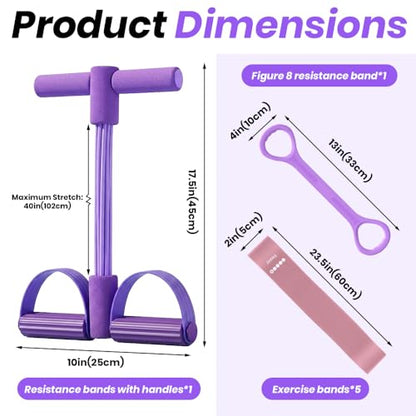 Resistance Bands Set for Women, 7-Piece Resistance Bands with Handles, Figure-8 Band & 5 Yoga Loop Bands, Medium Resistance for Home Gym, Pilates, Yoga, Stretching & Strength Training - color: Purple