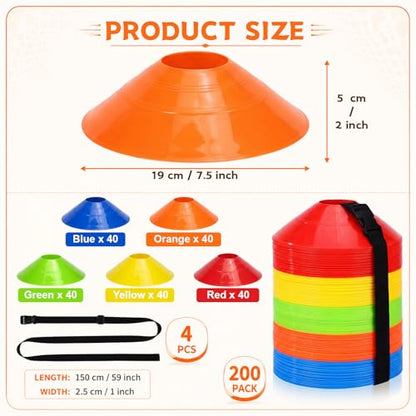 Soccer Cones with Straps Set, Disc Training Cones Bulk Agility Cone Sports Cone for Drills, Challenge, Football, Basketball, Skating, Coaching, Practice Equipment, Indoor, Outdoor