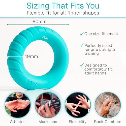 Vive Hand Strengthener Grip Ring - Forearm Ring Hand Exercisers - Silicone Squeezer Gripper for Muscle Strengthening Training Tool - Arthritis Finger Physical Therapy PT Kit Trainer (Textured 2 Pack)