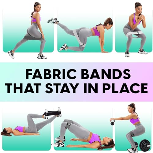 Fabric Resistance Bands for Women & Men – 4 Durable Exercise Bands for Working Out, Non-Slip & Non-Pinching Workout Bands – Multiple Resistance Levels Booty Bands for Legs Butt Glutes Hips Abs & More.