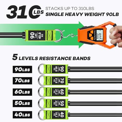 Resistance Bands, 390 LBS Heavy Duty Exercise Bands for Working Out, Workout Bands with Handles, Stretch Band for Men, Fitness Bands for Home Workouts, Muscle Training, Strength, Slim, Yoga