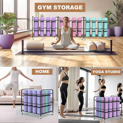 Yoga Mat Holder Organizer Yoga Mat Storage Rack Basket for Home Gym Exercise Workout Equipment Storage Shelf Cart