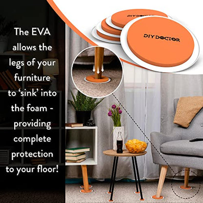 DIY Doctor Furniture Sliders – 8-Piece Set with Large & Small Sliders - Move Heavy Furniture Easily on Carpet, Hardwood & Tile – Reusable Floor Protectors – Orange