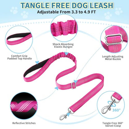 SlowTon No Pull Small Dog Harness and Leash Set, Puppy Soft Vest Harness Neck & Chest Adjustable, Reflective Lightweight Harness & Anti-Twist Pet Lead Combo for Small Medium Dogs (Fuchsia, XS)