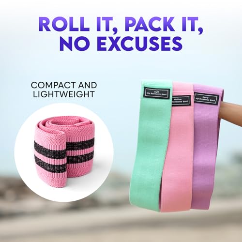 Wide Fabric Resistance Bands for Working Out | 3 Strength Level Non-Slip Exercise Booty Bands for Women & Men | Comes with a Bag and Tape Measure | for Gym, Yoga, Pilates