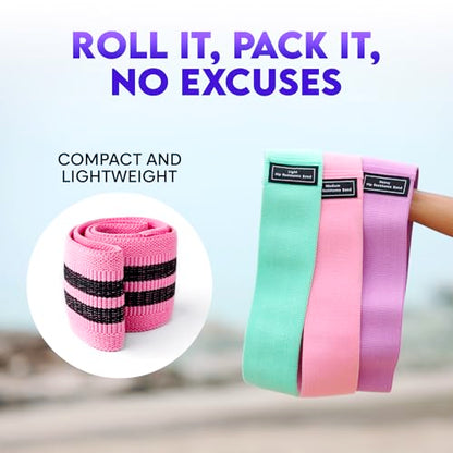 Wide Fabric Resistance Bands for Working Out | 3 Strength Level Non-Slip Exercise Booty Bands for Women & Men | Comes with a Bag and Tape Measure | for Gym, Yoga, Pilates