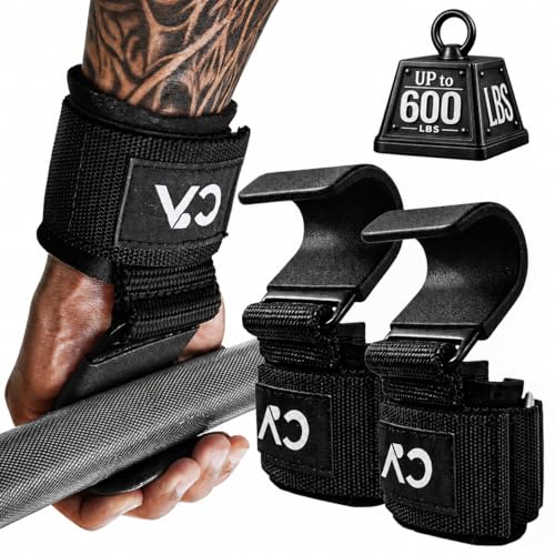 Weight Lifting Hooks (Pair) for Deadlifts, Pull Ups, Rows & Shrugs - Heavy Duty Gym Hooks with 8mm Padded Wrist Straps, Secure Grip Support for Weightlifting, Powerlifting & Strength Training - color: Black
