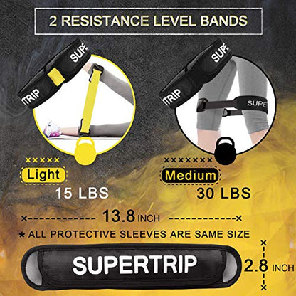 Supertrip Resistance Loop Bands with Protective Sleeves Booty Bands for Women Men 2 Pack Latex Resistance Bands and 1 Pair Non-Slip Functional Sleeves Nylon Webbing Neoprene Padding