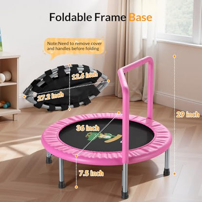 BCAN SP1 36'' Toddler Trampoline, ASTM Certified - Kids Trampoline for Ages 1-6, Foam Handle & Safe Thickened Cover, Mini Trampolines for Kids Indoor, Easy to Assemble| FED Fitness - color: Pink