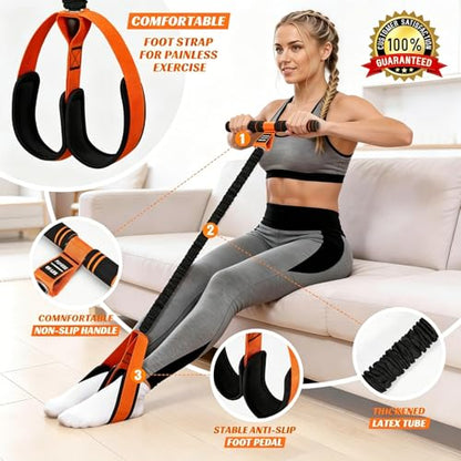 Pedal Resistance Band with Handle | Upgraded 55LBS Exercise Resistance Bands for Core, Abs, Legs, Glutes, Arms, Strength, Physical Therapy, Pilates, Sit Up Workout Equipment for Women Home Gym
