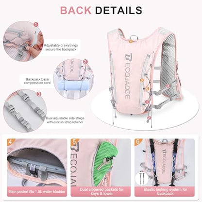 Running Vest Hydration Backpack for Men Women, 5L Lightweight Running Backpack Hydration Pack for Marathon, Trail, Cycling, Hiking, Jogging