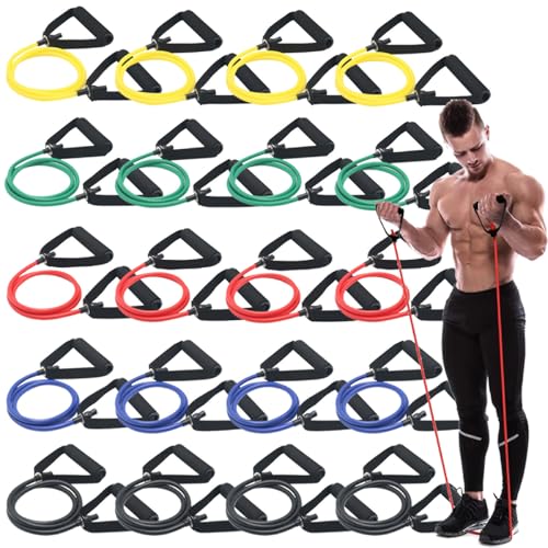 20 Pcs Resistance Bands with Handles for Home Workouts, Universal Exercise Bands Set for Physical Therapy & Rehabilitation, Multi-Functional Strength Training & Toning Elastic Bands for Women and Men