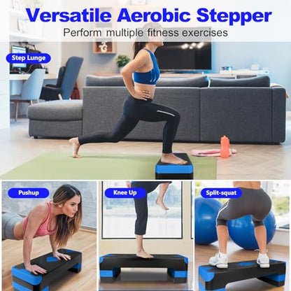 27" Exercise Workout Aerobic Step Platform with Adjustable 4"-6"-8" Risers - color: Blue