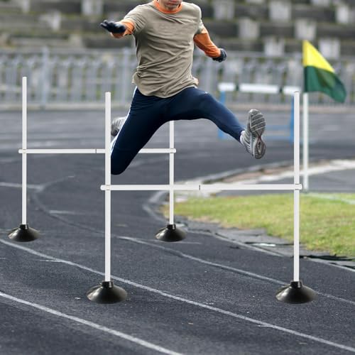 TNZMART 4.9 FT and 3.3 FT White Agility Poles Adjustable Hurdles for Soccer Football Speed Training Equipment Track and Field