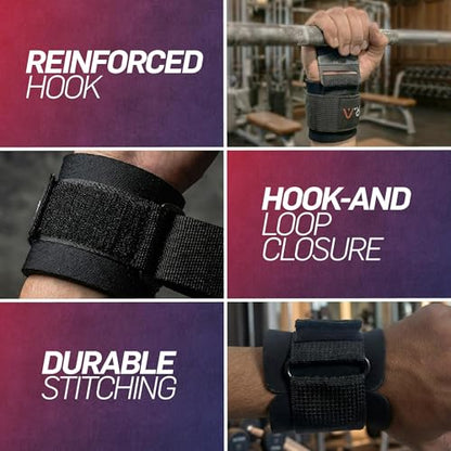 Dr. Arthritis Doctor Developed 3-in-1 Lifting Straps, Hooks & Wrist Wraps - Switch Between Modes in Seconds - Heavy Duty Grips for Bodybuilding, Powerlifting, Deadlifts, Pull-Ups & Rows (Pair, Black) - color: Black