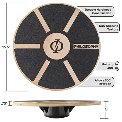 Philosophy Gym Wobble Board - Round Wooden Balance Board - Exercise Balance Trainer