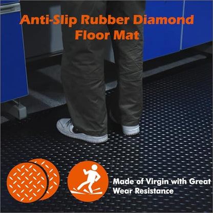 Anti-Slip Rubber Diamond Floor Mat - Durable, Non-Skid, Waterproof Floor Protection for Home, Gym, Garage, and Vehicles - 2.5 mm x 4 ft x 6 ft Rolls - Black (4x15 FT) - size: 180"L x 47.2"W x 0.1"Th