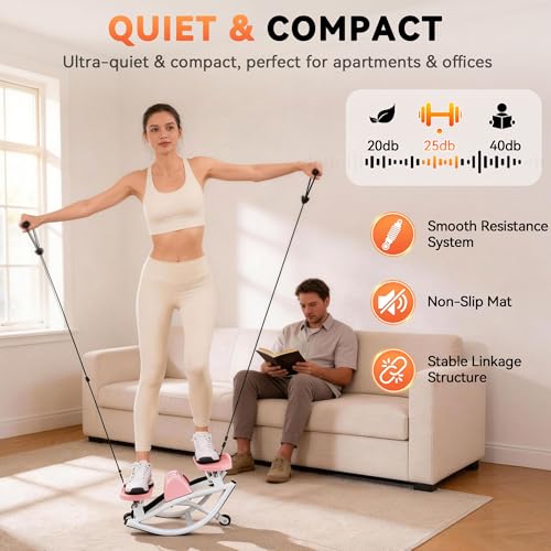 Rock Stepper - Steppers for Exercise at Home, Portable Stepper Side to Side with Digital Display & Resistance Bands, 330 LBS Capacity Full Body Workout Low-Impact Knee-Friendly 3D Stair Stepper - color: Pink