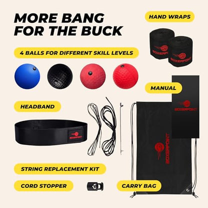 Boxing Reflex Ball for Adults and Kids - React Reflex Balls on String with Headband, Carry Bag and Hand Wraps - Improve Hand Eye Coordination, Punching Speed, Fight Reaction - style: Adults