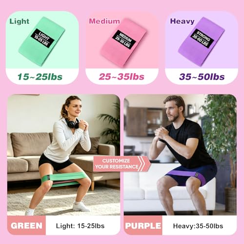 OKbulter Resistance Bands for Working Out, 3 Levels Exercise Bands Set for Legs, Hips, Strength Training, Pilates, Yoga and Rehab for Women & Men