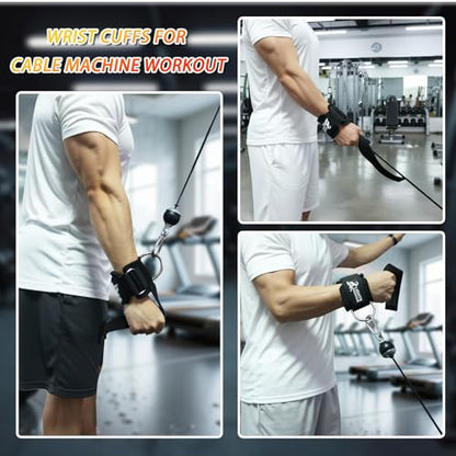 Lights Mountain Adjustable Wrist Cuffs Weight Lifting Straps with Sliding D-Ring – Heavy Duty Gym Attachments for Cable Machines, Pull Downs, Triceps & Biceps Training