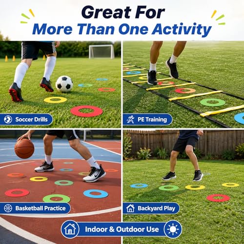 5 Pcs Flat Cone Spot Markers, Non-Skid 8 Inch PVC Field Dots in 5 Colors, Low-Profile Training Discs for Soccer, PE Class, Speed Agility Drills