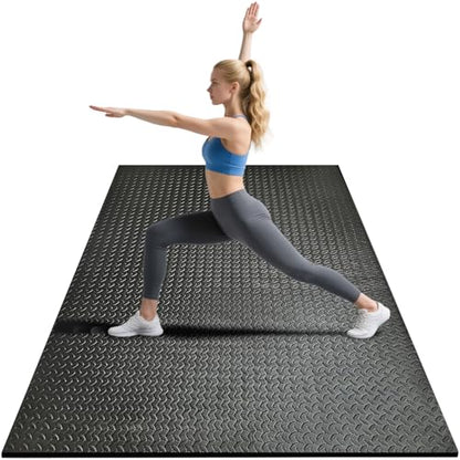 4x6ft Gym Floor Mat 10mm Thick - Large TPE/NPE Foam Workout Mat for Home Gym, Garage Floor, Yoga & Exercise - Non-Slip Eco-Friendly Fitness Mat (Black)