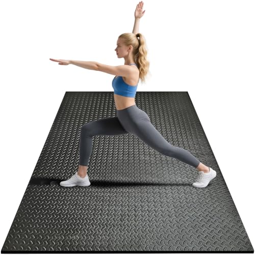 4x6ft Gym Floor Mat 10mm Thick - Large TPE/NPE Foam Workout Mat for Home Gym, Garage Floor, Yoga & Exercise - Non-Slip Eco-Friendly Fitness Mat (Black)