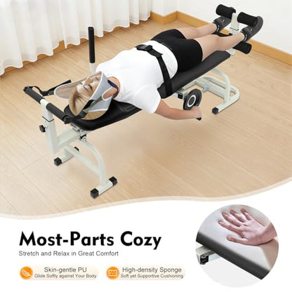 Back Stretch Bench, Adjustable Cervical Traction Device, Multifunctional Lumbar Stretcher, Spinal Decompression Equipment for Home Use and Daily Body Wellness