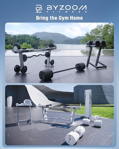 BYZOOM FITNESS Pure Series Adjustable Dumbbell - 12.5/25/27.5/50/55/75lb - ONE UNIT OR PAIR(check QTY before purchase) - 5-in-1/ 10-in-1 / 15-in-1 / 21-in-1 Flexible Hand Weights for Home Apartment Garage Gym, Strength Training & Fitness Workouts, White O