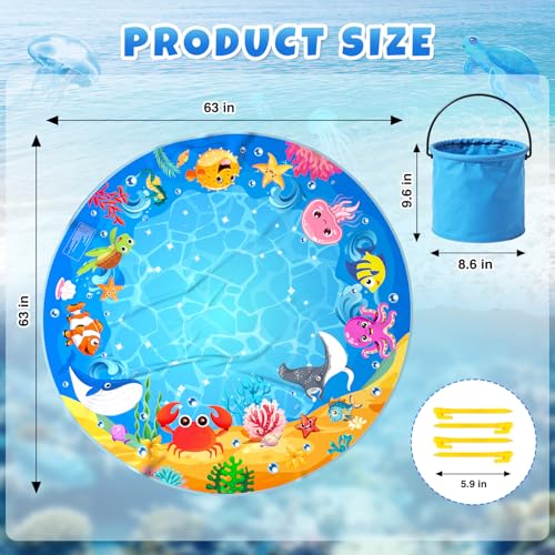 4.9 X 4.9 Feet Baby Beach Pool, Waterproof Beach Pool Blanket for Toddler, 2 in 1 Toddler Paddling Pool with Carrying Bag, Collapsible Beach Puddle Mat for Boys Girls Kids Infant Outdoor Beach Toys - color: Ocean Blue-3