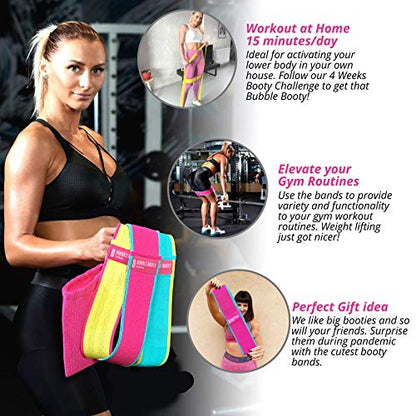 PeoBeo 3 Pack, Get Sexy and Slimmer with Non Slippery Fabric Resistance Booty Bands with Full Training Video, Ideal for Strength Building, Pilates, Rehab, Fitness, Pickleball Warm Up and Home Workout