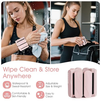 Wrist Weights – Ankle Wrist Weights for Women & Men – Adjustable Weighted Bangles Set (1 lb Each) | Arm and Leg Weights for Yoga, Pilates, Running & Walking - color: Beige