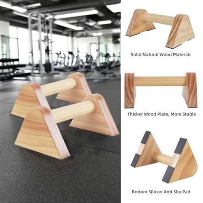 1 Pair Wood Parallettes Bars Pushup Handles for Men - Calisthenics Equipment Push Up Bars, Gymnastics Handstand Training Planche Bar, Handstand Blocks