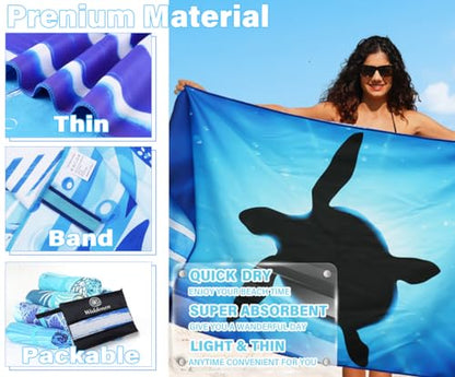 Widdonen Microfiber Beach Towel,Compact 2 Pack-71x32 Inch with Bag Travel - color: 2 Pack Dark Sea Turtle