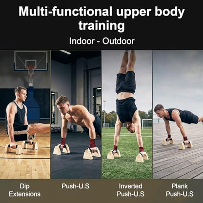 Wooden Push Up Bars, Parallettes Bars for Calisthenics Strength Training, Non-Slip Base Exercise Home Outdoor Calisthenics Equipment for Men