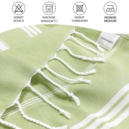 Turkish Beach Towel Oversized - 40"x70" Quick Dry Sand Free Thin Pool Towel for Adults, Extra Large Cotton Lightweight Travel Towel (Apple Green)