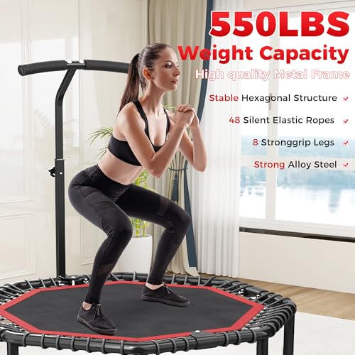 HYD-Parts 40"/48“ Rebounder Trampoline for Adults with Bungee Cords, Portable Fitness Exercise Mini Trampoline, Small Rebounder Indoor/Outdoor, Quiet Workout Equipment, 450lbs/550lbs