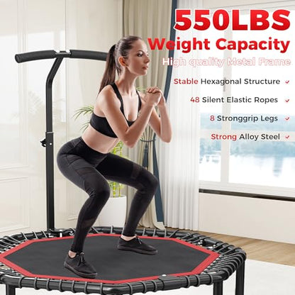 HYD-Parts 40"/48“ Rebounder Trampoline for Adults with Bungee Cords, Portable Fitness Exercise Mini Trampoline, Small Rebounder Indoor/Outdoor, Quiet Workout Equipment, 450lbs/550lbs